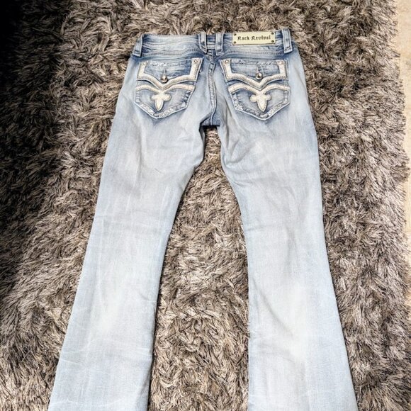 SOLD Rock Revival Raven Light Wash Distressed Bootcut Jeans Size 28 NEW Low Rise - Picture 10 of 16